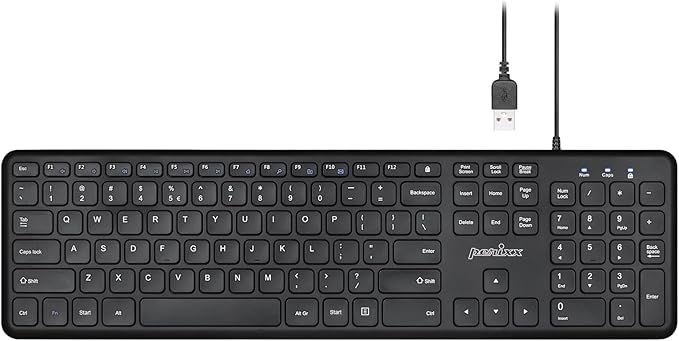 Perixx PERIBOARD-210 US Wired Full-Size USB Keyboard with Quiet Keys for Desktop, Laptop, and Tablet - X Type Scissor Keys - Black - US English (11726)