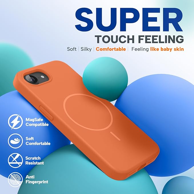 Miracase Magnetic for iPhone 17e Case & iPhone 16e Case, [Soft Anti-Scratch Microfiber Lining], Compatible with MagSafe, Silicone Shockproof Protection Phone Case for iPhone 17e/16e, Orange