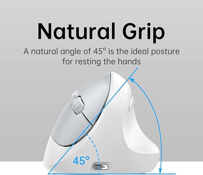 PYP Ergonomic Vertical Wireless Mouse, Bluetooth 5.2/5.0 & 2.4G Tri-Mode, Type-C Rechargeable with Power Display, 6-Level Adjustable 8,000 DPI, Lightweight Quiet Click for Laptop Mac - White