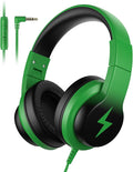 Candy Bila Kids Headphones, Wired Headphones for Kids Over Ear with Microphone, 85/94dB Volume Limiter Headphone for Girls Boys, Foldable Headphone for Learning & Entertainment, Black and Green