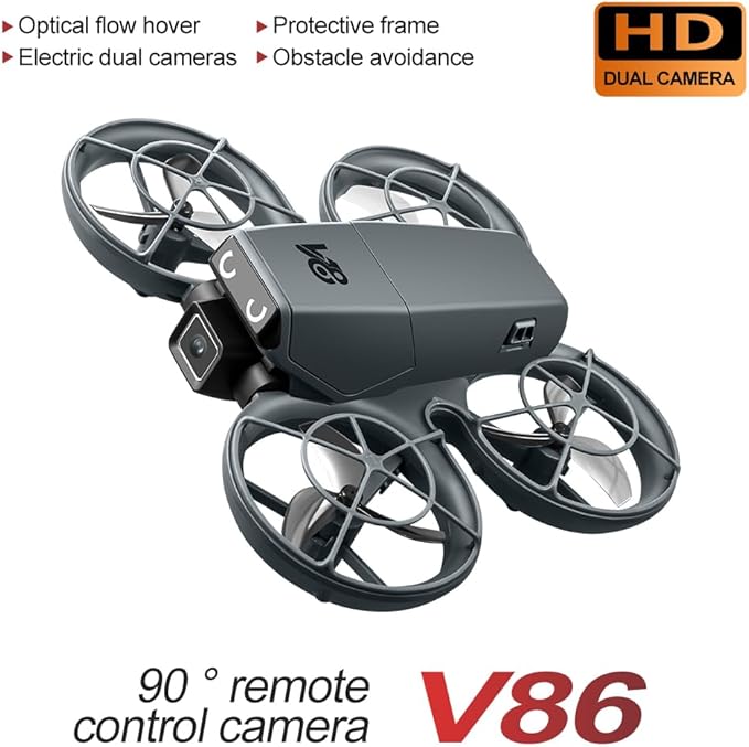 Mini RC Drone With Camera, Made Of Durable ABS Material And Featuring A Full-Guard Propeller Design To Effectively Reduce Collision Risks. Equipped With Cool LED “Eye” Lights And Flashing Tail Lights. Supports Intelligent Obstacle Avoidance, Optical Fl...