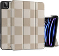 DONGKE Case for 2022/2021/2020/2018 iPad Pro 11 inch Gen 4/3/2/1 - Slim Protective Case - Built in Pencil Holder Support Charging - Trifold Stand & Sleep/Wake Cover- Beige Chessboard