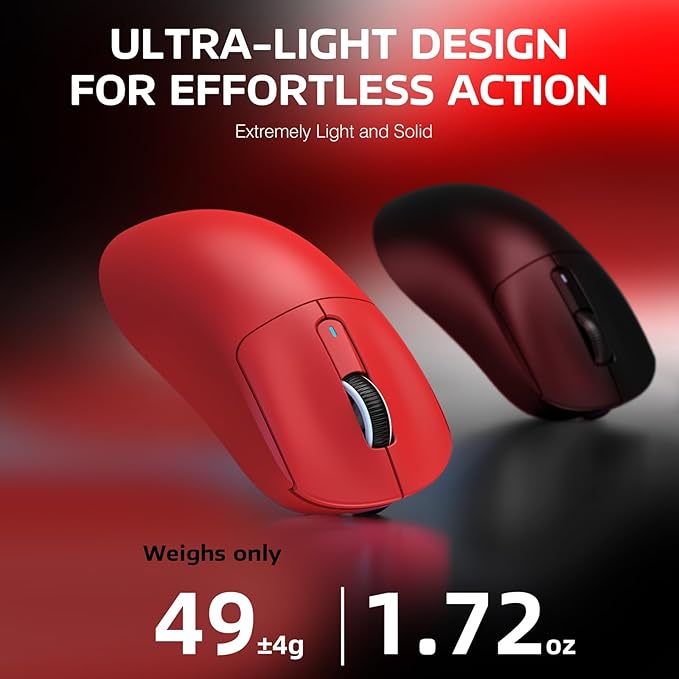 ATTACK SHARK X3 Wireless Gaming Mouse, 49g Ergonomic Computer Mouse, Triple Modes PAW3395 26K DPI Optical Sensor, 200h Battery Life, Programmable Buttons, Gaming Accessories for PC/Laptop/Mac (Red)