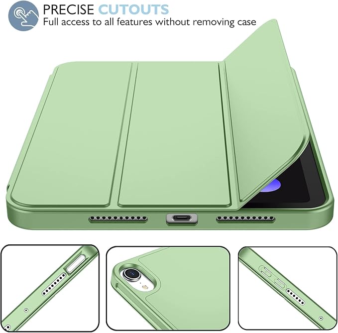 iMieet iPad mini 7 Case 2024 (A17 Pro), iPad mini 6 Case (8.3-Inch,2021 Model), iPad mini 7th/6th Generation Case with Pencil Holder, Trifold Stand Smart Case with Soft TPU Back,Matcha Green