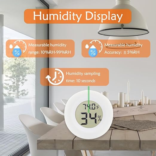 6-Pack Mini Round Hygrometer Thermometer Digital LCD Monitor Indoor Outdoor Humidity Meter Gauge Temperature for Humidifiers Greenhouse Reptile Fahrenheit Celsius White