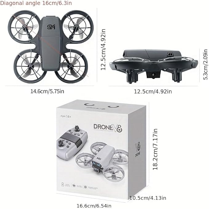 Mini RC Drone With Camera, Made Of Durable ABS Material And Featuring A Full-Guard Propeller Design To Effectively Reduce Collision Risks. Equipped With Cool LED “Eye” Lights And Flashing Tail Lights. Supports Intelligent Obstacle Avoidance, Optical Fl...