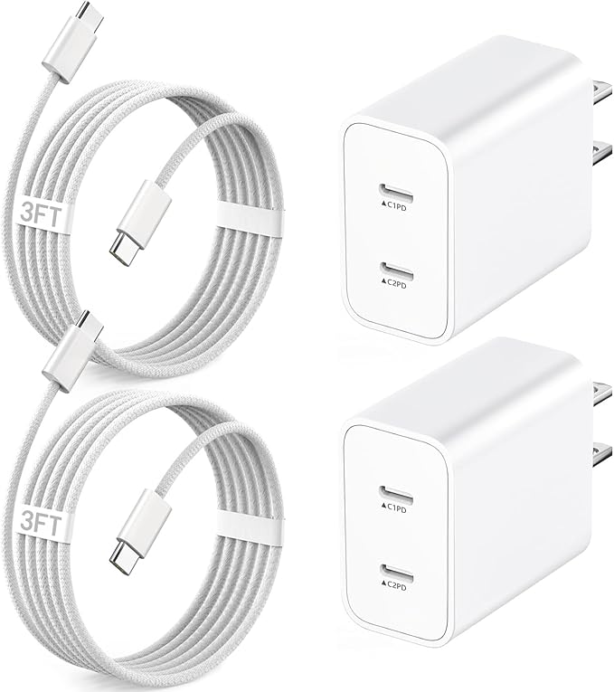 iPhone 17 Pro Max Fast Charger,2-Pack USB C 2in1 Dual PD Charging Block with USB C Woven Charger Cable for iPhone 17e/17 Pro/Air/17/iPhone 16 Pro Max/16 Plus/16e/15 Pro Max/15 Plus,iPad Pro/Air/Mini