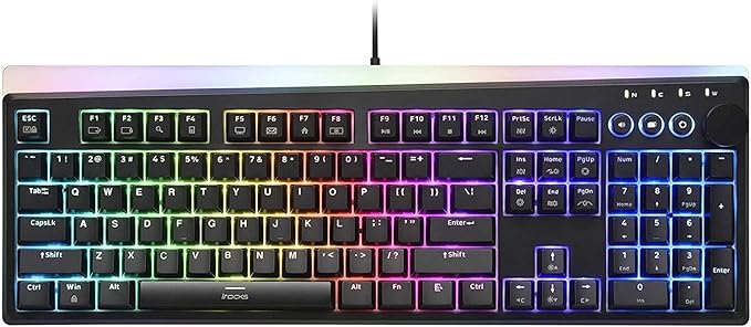 i-rocks K71M RGB Mechanical Gaming Keyboard with Media Control Knob, Switches (Blue), 107 Keys w/Full NKRO, PBT Keycaps, Multimedia Hotkeys, Detachable USB-C Cable and Onboard Storage, Black