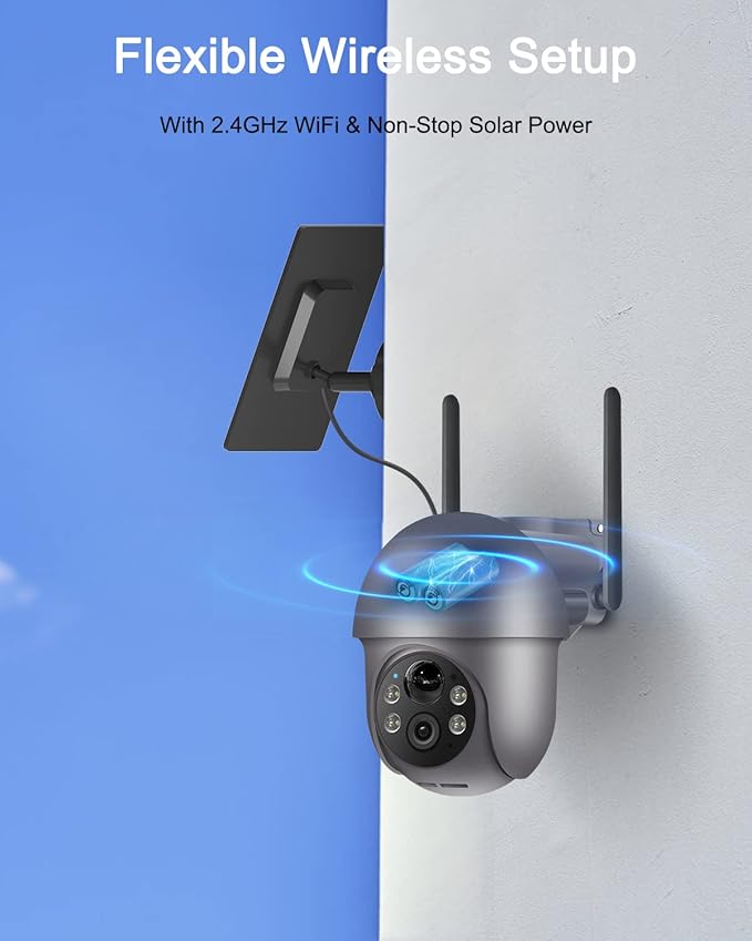 ANRAN 5MP Security Cameras Wireless Outdoor, Solar Camera Wireless with 360° View for Home Surveillance, WiFi Camera with Spotlights, PIR Detection, Color Night Vision, Siren Alarm, Q1 Max Grey