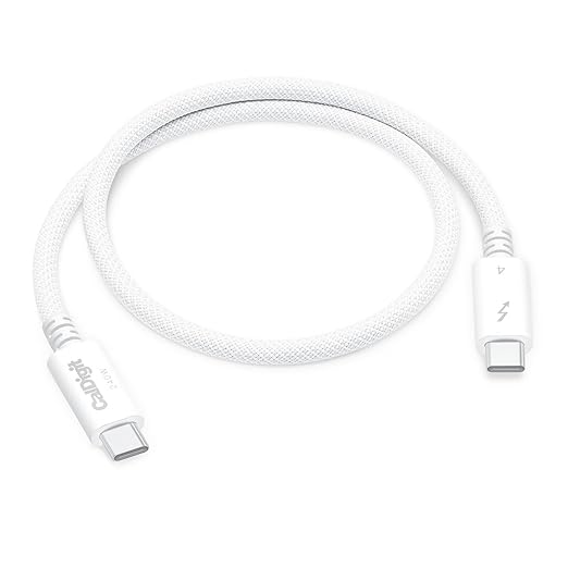 CalDigit Thunderbolt 4 Pro Braided Cable - 40Gbps 240W Power Delivery, Compatible with Thunderbolt 3, Thunderbolt 5, USB4 Type C, MacBook Pro, iMac, iPhone 17 (Pro 0.5m Thunderbolt 4/USB4, White)