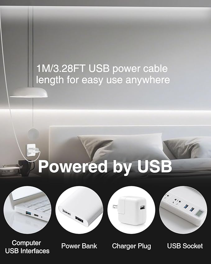 Aclorol COB LED Strip Lights 5V Cold White 6000K 3FT LED Light Strip High Density and Bright Under Cabinet Tape Light for Bedroom Bedframe Kitchen Sideboard Lighting Project 320LEDs/M (2 Pack)