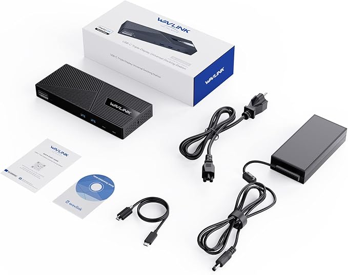 WAVLINK Displaylink Docking Station 3 Monitors with 130W Power Delivery, 10Gbps USB for MacBook (M1-M5, Neo) & Windows, USB-C(3 HDMI, 2 DisplayPort, 2 USB-C, 4 USB3.1, Ethernet, Audio)