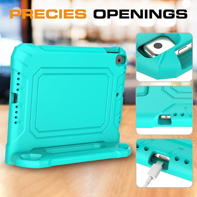 Kids Case for iPad 9th/8th/7th Generation 10.2 Inch 2021/2020/2019, Case for iPad Air 3rd Gen/Pro 10.5 Inch, Durable Shockproof Cover with Screen Protector for iPad 10.2 & 10.5, Cyan