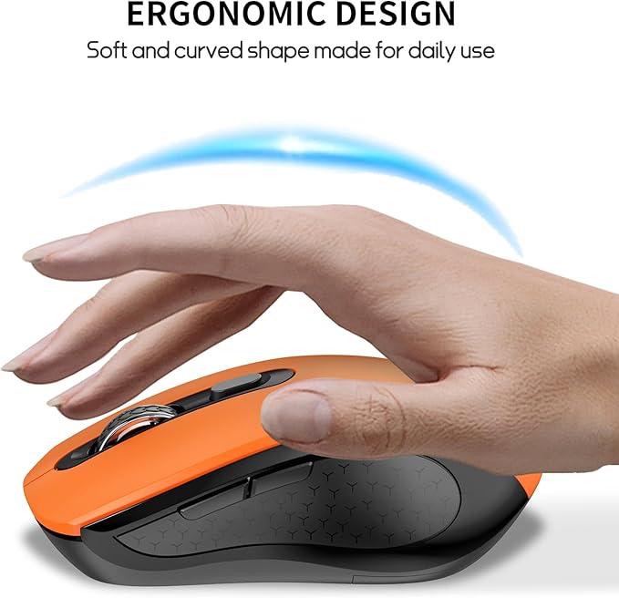 Wireless Mouse With Side Buttons Suitable for Laptops PC Chromebook Mac MacBook Silent Mouse with USB Nano Receiver 2400 DPI Anti Slip Scroll Wheel 6-Button Ergonomic Wireless Computer Mice - Orange