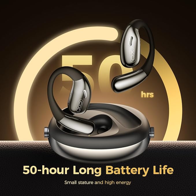 Open Ear Headphones, Bluetooth Headphones 50H Playtime with Noise Canceling Mic Headsets, Wireless Earbuds Lightweight Design Fit Cycling, Running, Workout (Black)