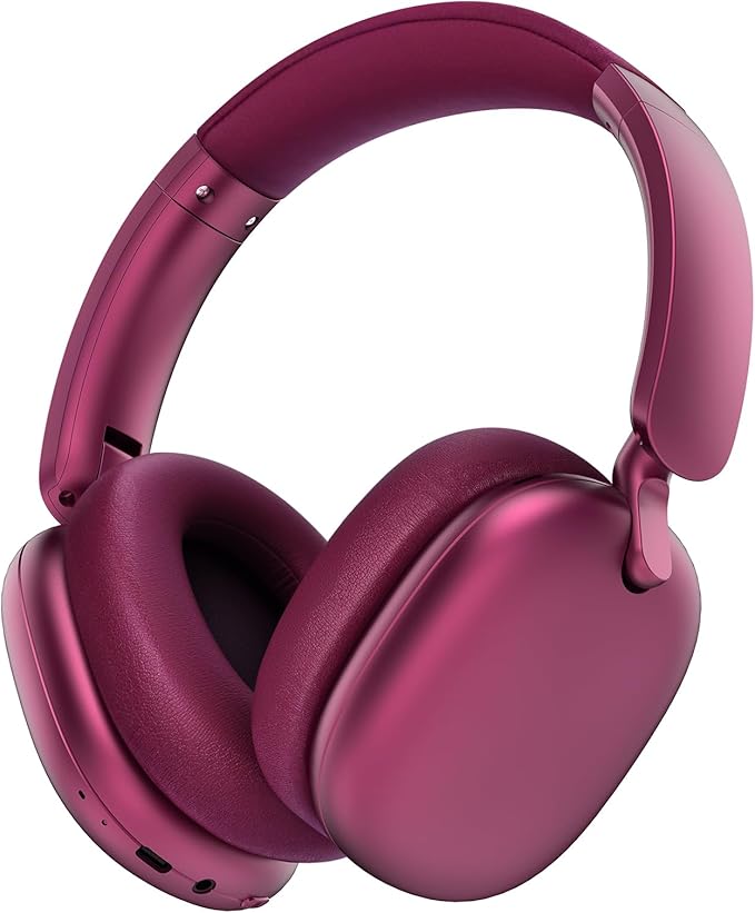 C6 Active Noise Cancelling Headphones, Wireless Over Ear Bluetooth Headphones, 60H Playtime, Lightweight Folding Deep Bass Comfort Fit Ear Cups Headset with Mic for iPad/Travel/PC/Home Red