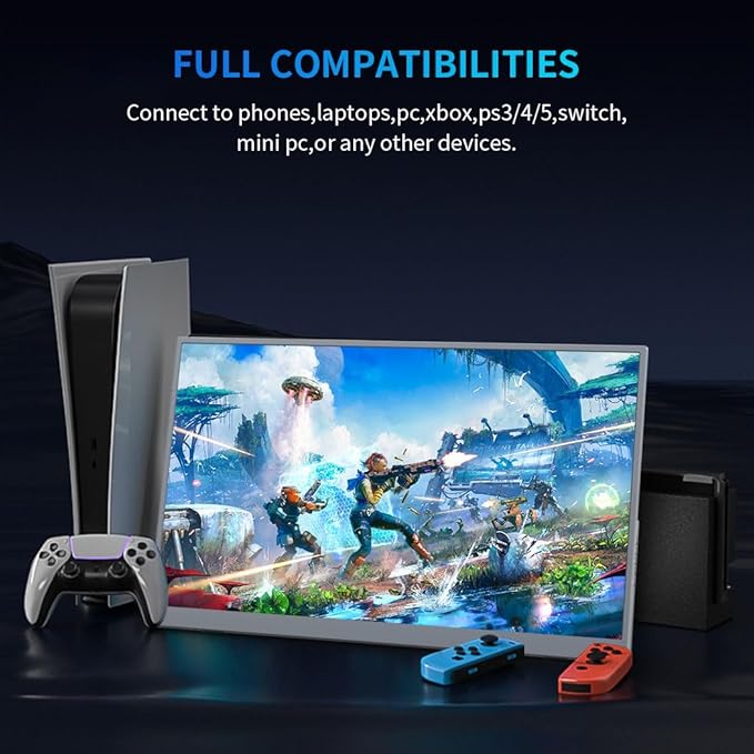 Portable Monitor 18.5 inch,300cd/m² 100% sRGB, 1080P FHD IPS Portable Big Screen with Stand,HDMI & Type-C Ports External Display for Laptop Mini PC Mac Game Console Phone