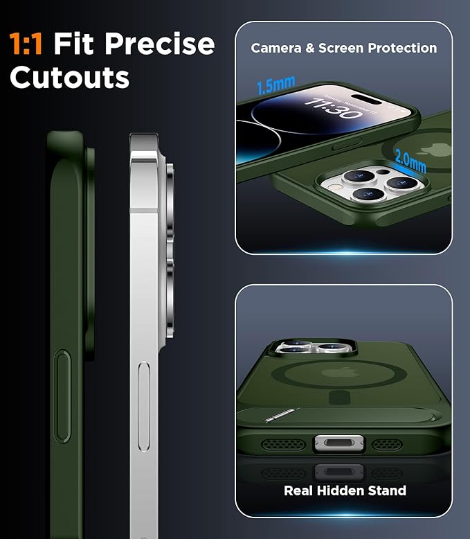 Magnetic Compatible with iPhone 14 Pro Max Case, [Built-in Invisible Kickstand][Compatible with MagSafe] [Military Grade Shockproof] Slim Translucent Matte Phone Case for iPhone 14 Pro Max 6.7"