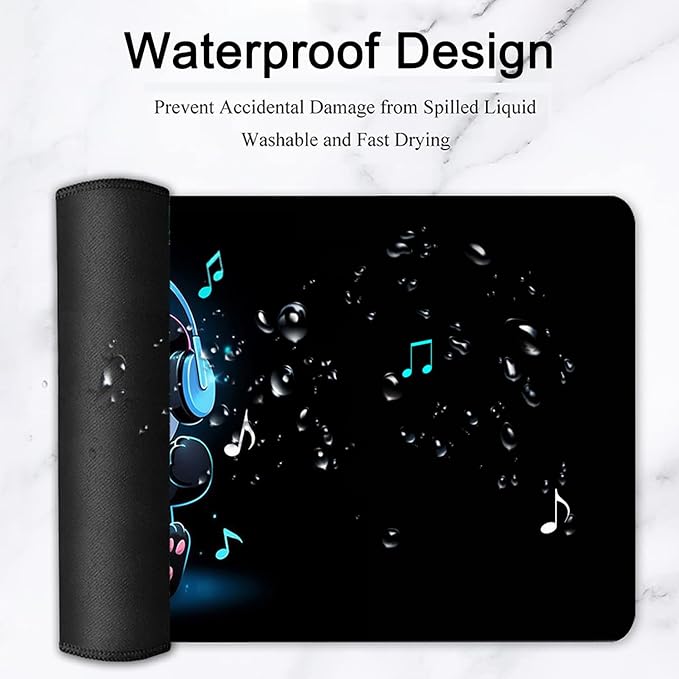 Large Mouse Pad, 31.5 x 11.8in Extended Gaming Mouse Pad with Stitched Edges, XXL Mousepad Protector Non Slip Rubber Base for Office and Home Writing Mat, Cute Panda Pattern Black Desk Mat