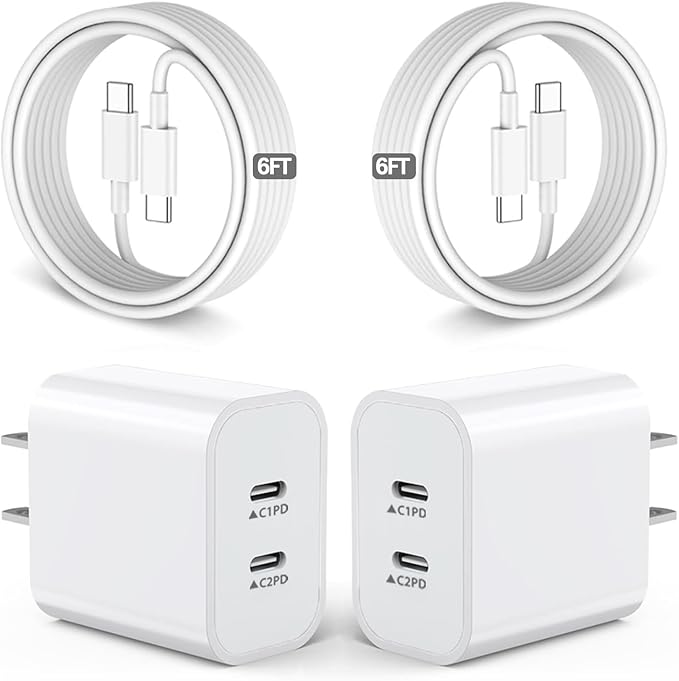iPhone 17 16 15 Charger,USB C Charger Fast Charging,2Pack Dual Port Fast Wall Chargers Block with 6FT USB C Cable for iPhone 17e/17 Pro Max/17 Pro/Air/16Pro Max/16 Plus/16e/15/iPad Pro/Air/Mini/AirPod