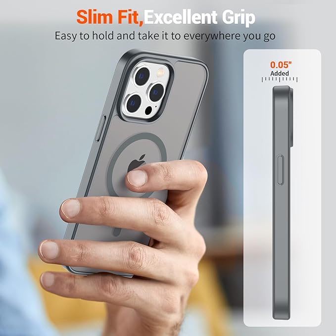 SUPFINE Magnetic for iPhone 13 Pro Case (Compatible with MagSafe) (Military Grade Drop Protection) Slim Translucent Matte Shockproof with Anti-Fingerprint Phone Case,Gray