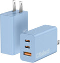 2Pack 65W USB C Charger Block, 3Port Fast Charging Adapter, Type C Fast Charging Blocks Cube PD USBC Wall Plug+QC3.0 USB A Charger Brick for MacBook Pro/Air,iPad,iPhone 17/16,Samsung S26/S25&More-Blue