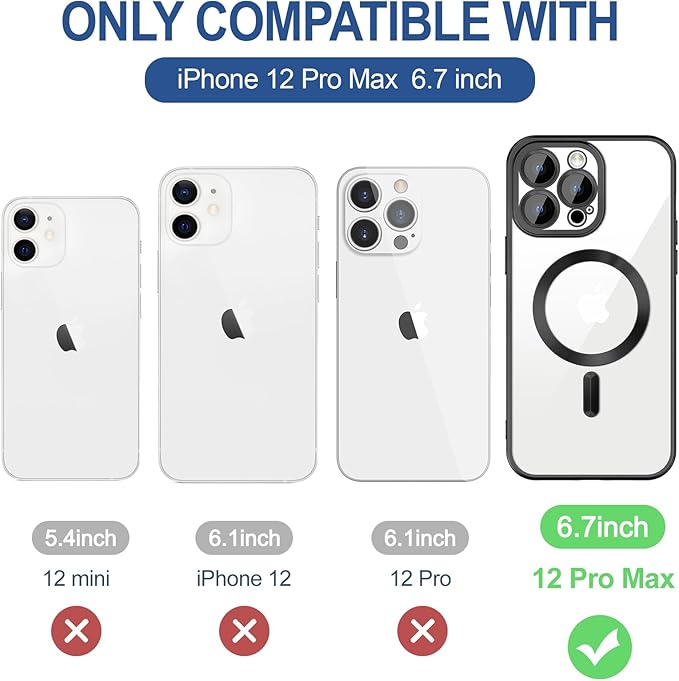 Hython Magnetic Clear for iPhone 12 Pro Max Case with Camera Lens Protector [Compatible with MagSafe] Plating Edge Slim Soft TPU Cover Protective Phone Case for iPhone 12 Pro Max 6.7", Matte Black