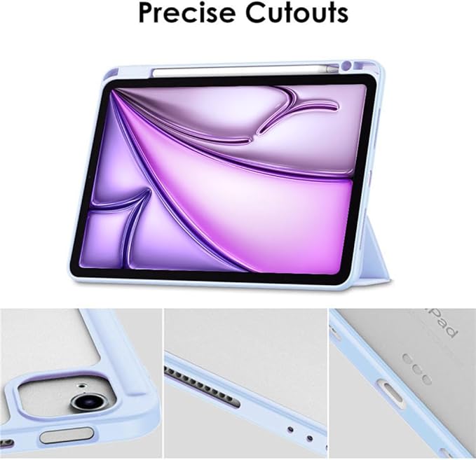 Clear Case for iPad Air 13 Inch (M4 2026/M3 2025/M2 2024)&iPad Pro 12.9 6th/5th/4th/3rd Gen (2018-2022) with Pencil Holder, Magnetic Trifold Smart Stand Cover Auto Wake Sleep (Light Blue)