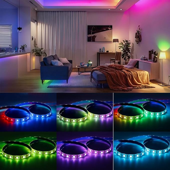 WS2812B IC RGB 5050SMD ECO Individual Addressable LED Strip Light, 16.4FT 300LED 60LED/m Flexible Full Color IP65 Waterproof DC5V White PCB for DIY Project (No Power Adapter or Controller)