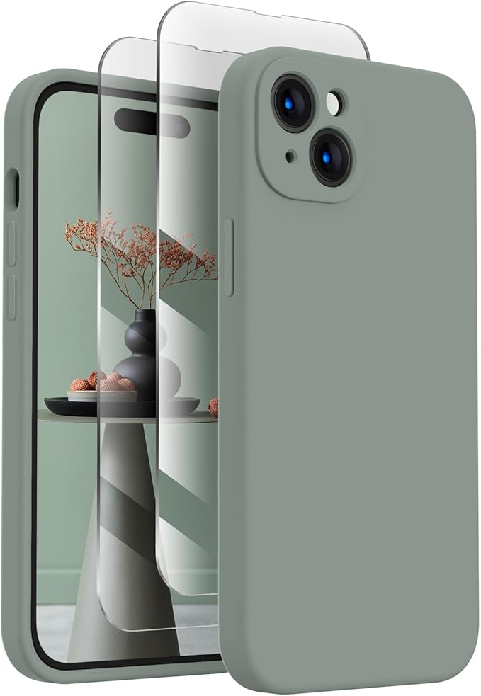 FireNova Designed for iPhone 15 Plus Case, Silicone [Camera Protection] Case, Soft Anti-Scratch Microfiber Lining Inside, 6.7 inch, Calke Green