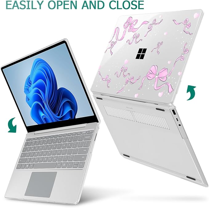 May Chen Compatible with Microsoft Surface Laptop Go 3 Go 2 Go 1 12.4 Inch Model 1943 2013 (2023 2022 2020 Release), Plastic Hard Shell Case with Screen Protector + Keyboard Cover, Pearl Bow