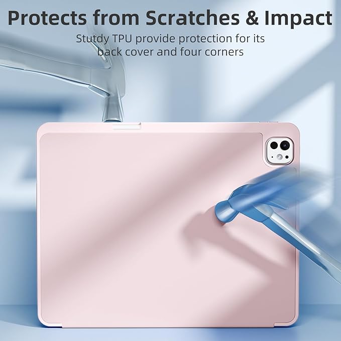 Akkerds Compatible with iPad Pro 13 Inch Case (M5/M4) 2025/2024, for iPad 13 Pro Case with Pencil Holder, Slim Trifold Stand Protective Cover with Soft TPU Back, Auto Wake/Sleep (Pink)