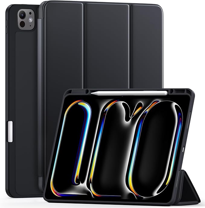Compatible with iPad Pro 13 Inch Case M5 2025/ M4 2024, Soft TPU Back Cover for iPad 13 Pro Case, with Pencil Pro & (USB-C) Holder, Trifold Stand, Auto Wake/Sleep, Black