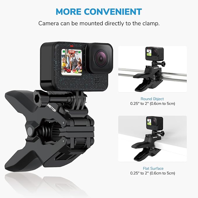 Jaws Flex Clamp Clip Mount Gooseneck Mounts Compatible with GoPro Hero 13 12 11 10 9 8 7 6 5 4 Session 3+ 3 2 1 Max DJI Osmo Akaso Action Cameras