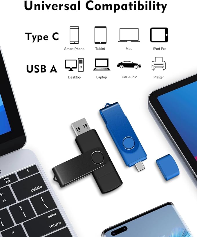 AreTop 16GB USB C Thumb Drive Dual USB 2.0 Flash Drive 16GB USB Drive Swivel Design 2-in-1 Portable Type-C Memory Stick for Android Smartphone, Computers, MacBook, Tablets, PC, 5 Pack