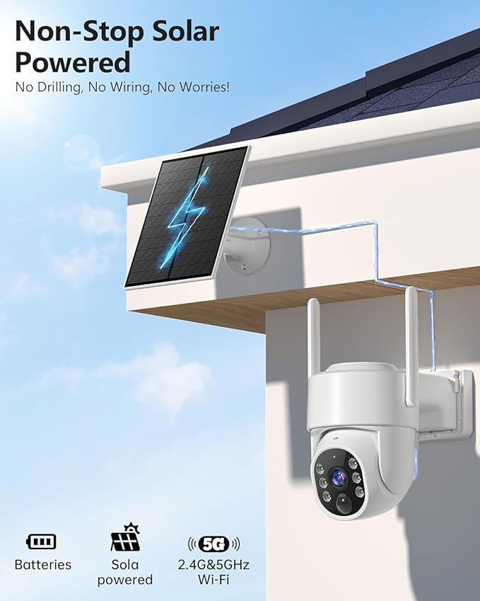 2K Security Camera System, 5GHz&2.4GHz WiFi Solar Wireless Cameras for Home Security, Wire-free Installation, AI Detection, Two-way Audio, Mobile alerts, SD/Cloud Storage, Color Night Vision, 4 Packs