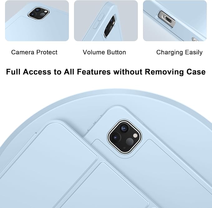 ZryXal New iPad Pro 13 Inch Case (M5) 2025 / (M4) 2024 with Pencil Holder, Smart iPad Case [Support Pencil Pro and Pencil (USB-C)], Support Touch ID and Auto Wake/Sleep (New Sky Blue)