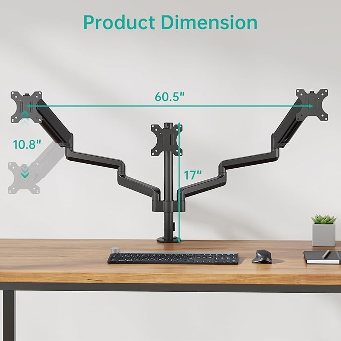 WALI Triple Monitor Mount for 13-32 inch Screens, Adjustable 3 Monitors Desk Mount with Swivel, Tilt, Clamp & Grommet Kit, Triple Monitor Stand for Desk, VESA 75x75/100x100mm (GSDM003), Black