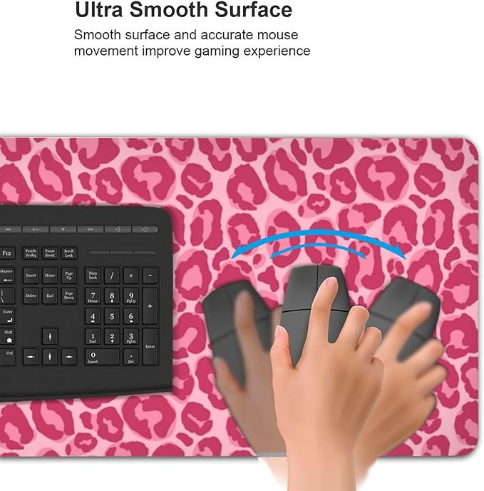 Pink Leopard Print Mouse Pads XXL Extended Mousepad with Stitched Edges Non-Slip Rubber Base Computer Keyboard Pad Desk Mat for Home Office Desk Decor, 35.4" X 15.7"