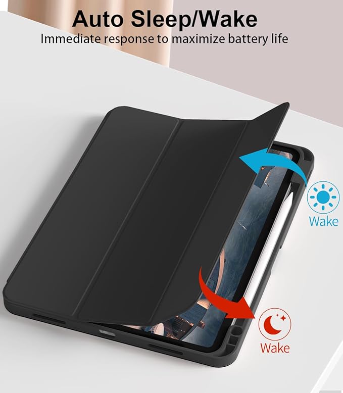 for iPad Pro 12.9 Case (6th/5th/4th/3rd Generation 2022/2021/2020) & ipad Air 13 inch case (M3 2025/M2 2024) with Pencil Holder, Smart Slim Trifold Stand Case with Soft TPU Back (Black)