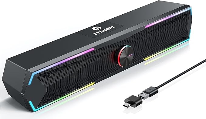 Tylubio Computer Speakers for Pc Desktop with Clear Sound, Flowing LED PC Speaker for Computer Desktop Laptop Monitor, Bluetooth & USB Input - Black