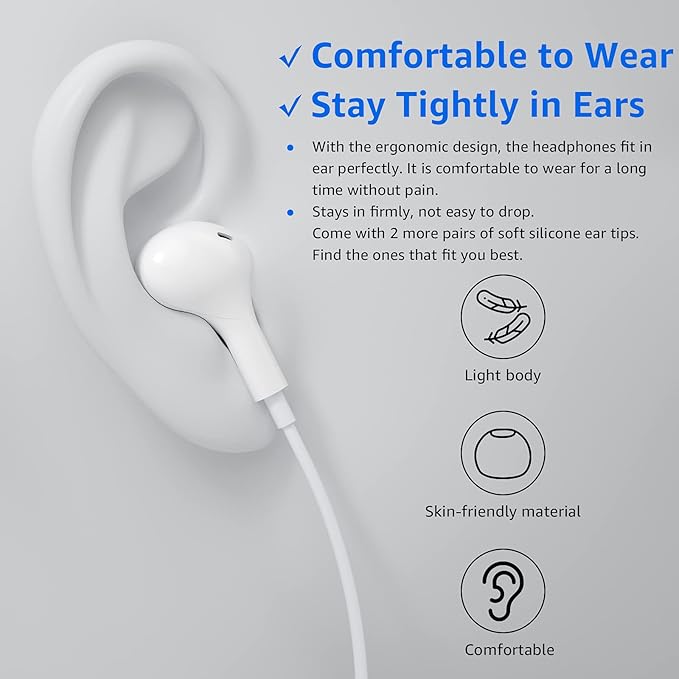 APETOO USB C Headphones for iPhone 17 16 15 iPad Air 5 Wired Earbuds for Samsung S26/S25/S24/S23/S22/S21 Magnetic Noise Isolating in-Ear Type C Earphones with Mic Volume Control for Pixel 8 7 6, White