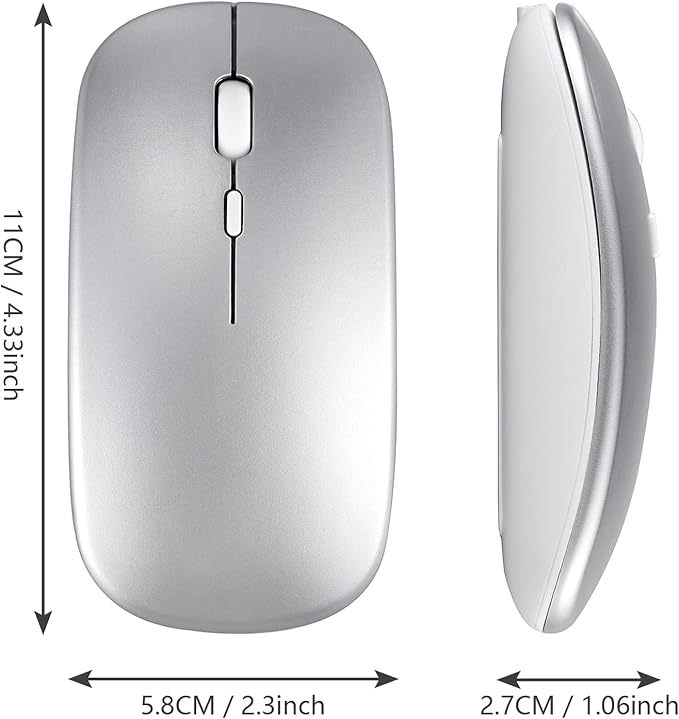Wireless Bluetooth Mouse for Apple iPad iPhone MacBook Android Samsung Tablet Phone Dual-Mode Rechargeable 2.4G Portable Computer Mice for Windows Laptop Notebook PC Mac Desktop USB Receiver (Silver)