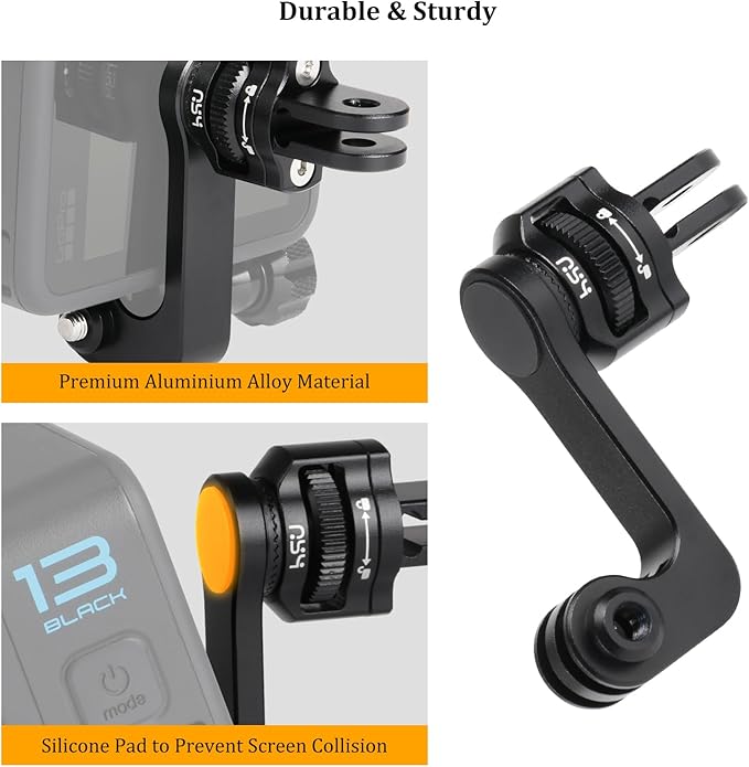 HSU Swivel Mount, Aluminum Vertical Bracket Adapter for All GoPro Cameras, Insta360 ACE/ACE PRO, Osmo Action 5 Pro/4/3 and Most Action Cameras