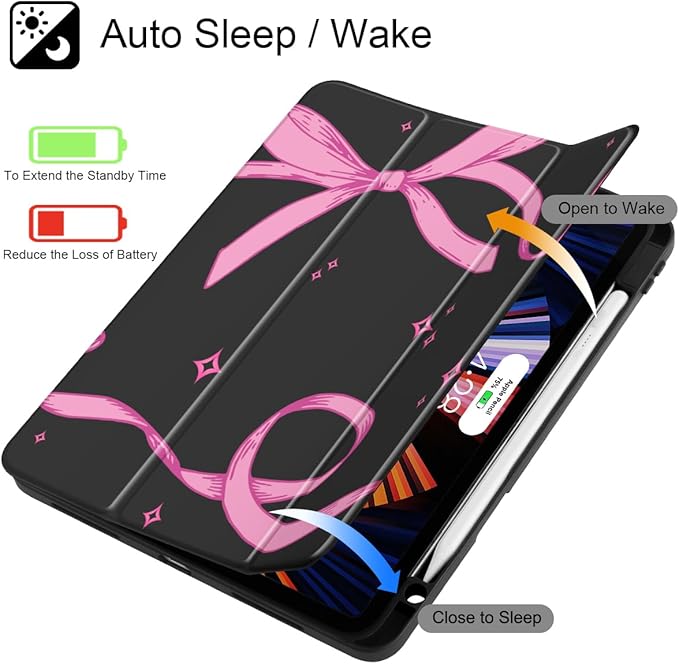 Tuiklol for iPad Pro 11 Inch 4th / 3rd / 2nd / 1st Gen (2022 2021 2020 2018) Case -Built-in Pencil Holder Shockproof Cover Clear Transparent Back Shell with Auto Wake/Sleep, Bow