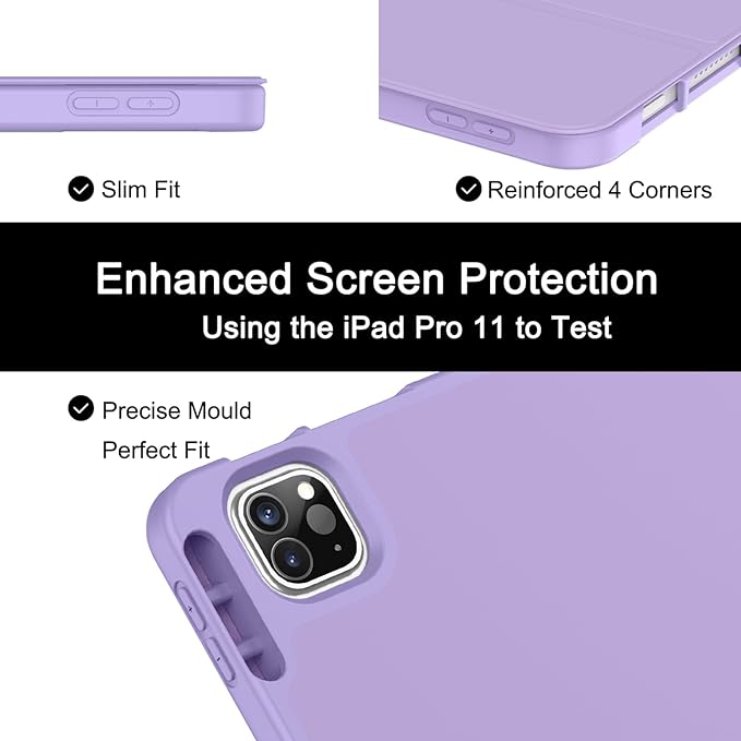 Soke for iPad Pro 11 Case (M2) 2022/2021/2020 with Pencil Holder - [Full Body Protection + Apple Pencil Charging + Auto Wake/Sleep], Soft TPU Back Cover for 2022 iPad Pro 11 inch(Lilac)