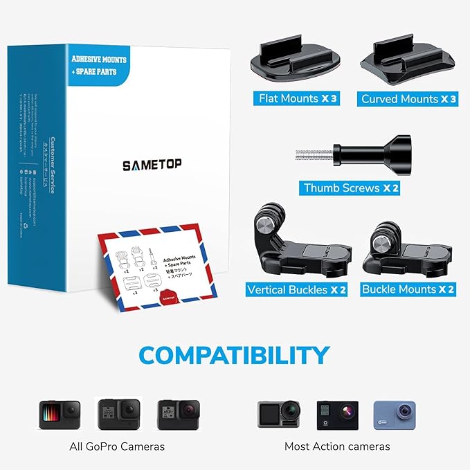 Helmet Sticky Mounts Adhesive Buckle Mount Screw Accessory Kit Compatible with GoPro Hero 13 12 11 10 Max 9 8 7 6 5 Session DJI Osmo Insta360 AKASO Action Cameras (12 in 1)