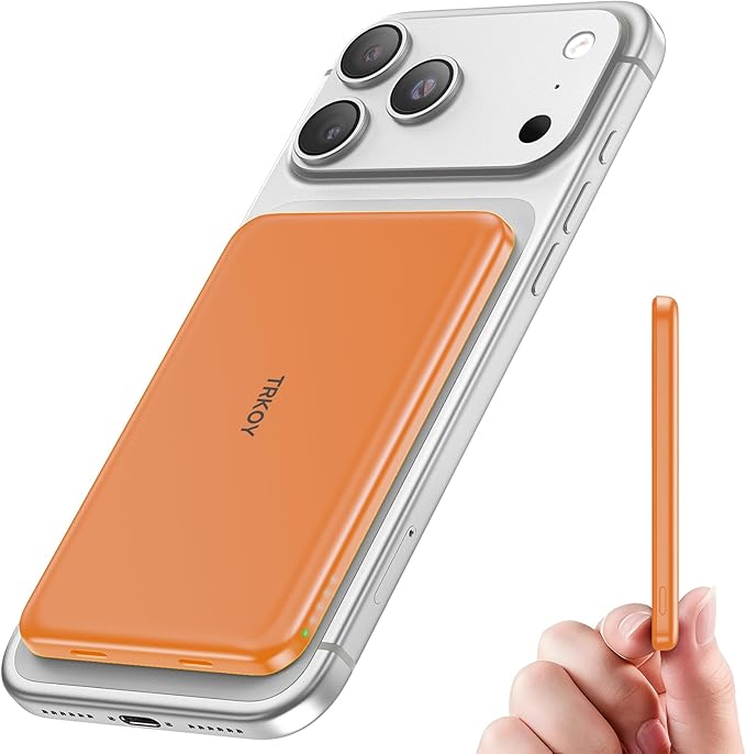 TRKOY for Magsafe Portable Charger, 5000mAh Magnetic Power Bank with USB-C Charging, Travel Essential for Magsafe Battery Pack Compatible with iPhone 17/16/15/14/13/12,Cosmic Orange