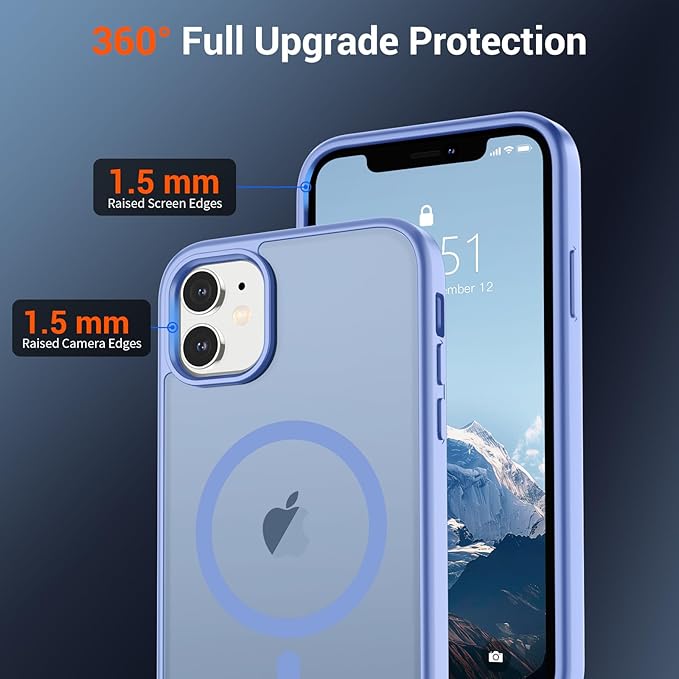 SUPFINE Magnetic for iPhone 12 Mini Case & iPhone 13 Mini Case (Compatible with MagSafe) (Military Grade Drop Protection) Translucent Matte Shockproof Phone Cover,Blue Purple