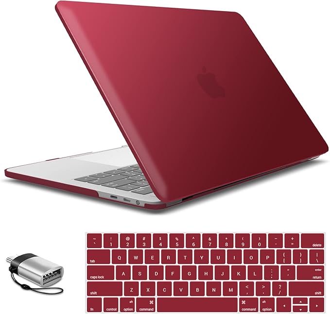 IBENZER Compatible with MacBook Pro 15 Inch Case A1990 A1707, Hard Shell Case with Keyboard Cover & Type C Adapter for Mac Pro 15 Touch Bar, Wine Red, T15-WR+1TC A